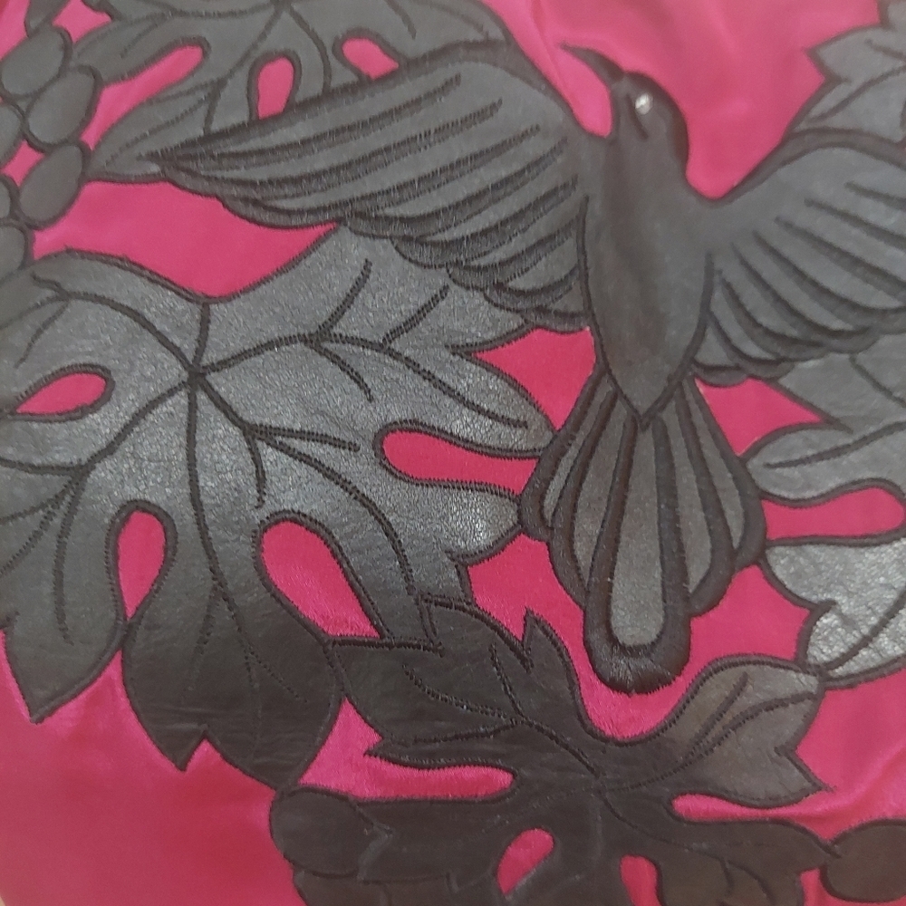 Mercedes & Adrienne VTG Wine/Black Leather Appliqué Top Blouse with 3/4 Sleeves - Picture 7 of 10